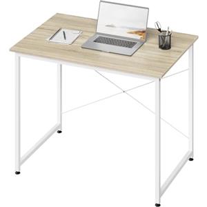 WOLTU Scrivania Salvaspazio, Tavolo per Computer, Rovere Chiaro + Bianco