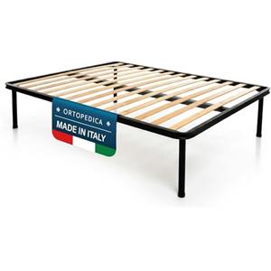 DOLCI SOGNI - Rete Letto Matrimoniale 160x190 Ortopedica a Doghe di Legno, con Piedi Stabili e Tappi Anti-Scivolo, Struttura in Ferro, 100% Made in Italy