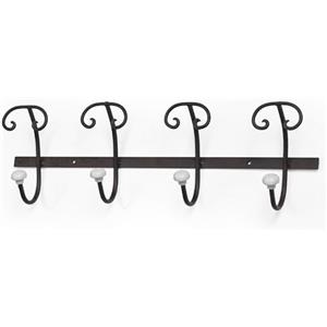 Baroni Home Appendiabiti da Parete Shabby Chic Nero, Attaccapanni in Ferro con 4 Ganci Doppi, 8 Posti - Design Decorativo da Muro, Appendiabiti da ingresso, 59x9x18 cm Nero