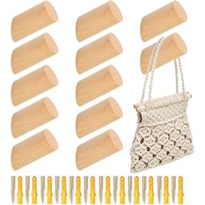 Omtofo 12 Ganci Appendiabiti Da Parete In Legno Di Faggio Naturale, Appendiabiti Da Parete Cilindrici 6 cm In Legno, Con Viti Incluse, Per Vestiti, Sciarpe, Cappelli, Borse (12pezzi 6cm)