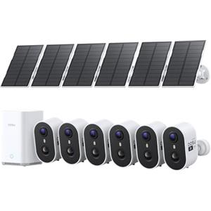 aosu Cámara de Vigilancia 2K Exterior Solare Kit 6 Cámaras con Aosubase 2.0 Sin Suscripción 32GB Almacenamiento Local Cámara Inalámbrica Sensor PIR Alarma Luz Audio Bidireccional Visión Nocturna