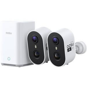 aosu Cámara de Vigilancia 2K Exterior e Interior Kit 2 Cámaras con Aosubase 2.0 Sin Suscripción 32GB Almacenamiento Local Cámara Inalámbrica Sensor PIR Alarma Luz Audio Bidireccional Visión Nocturna
