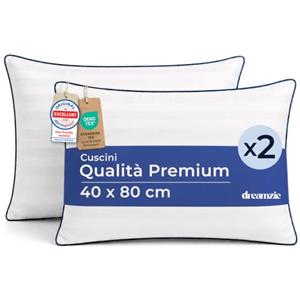 Dreamzie Cuscino Letto 40x80cm Set da 2, Comfort da Hotel di Lusso - Cuscini Letto Morbido, Soffice - Guanciale Letto Lavabili, per Tutte le Posizioni di Riposo - Oeko-Tex