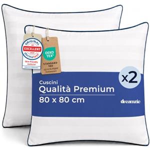 Dreamzie Cuscino Letto 80x80cm Set da 2, Comfort da Hotel di Lusso - Cuscini Letto Morbido, Soffice - Guanciale Letto Lavabili, per Tutte le Posizioni di Riposo - Oeko-Tex