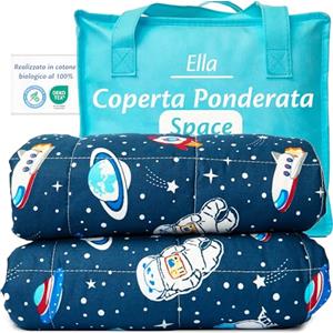 Ella Coperte Ponderate Bambini 3,2kg 100x150cm - Coperta Ponderata Rilassante per il Sonno - Perle di Vetro Ipoallergeniche, Strato Esterno in Cotone Morbido e Fresco - Per Bambini 25-40kg - Spazio