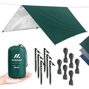 NORDMUT® Tarp 3x3/4m Impermeabile - Protezione Ottimale da Pioggia e Sole - Telo Robusto con Occhielli, Compatto - Ultralight per Campeggio & Escursionismo (Verde / 300 x 400 cm)