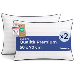Dreamzie Cuscino Letto 50x70cm Set da 2, Comfort da Hotel di Lusso - Cuscini Letto Morbido, Soffice - Guanciale Letto Lavabili, per Tutte le Posizioni di Riposo - Oeko-Tex