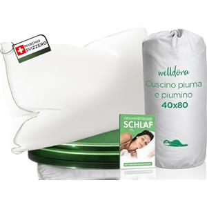 Welldora Cuscino 40x80, Premium 3-Camera, Piume e Piumini, Comfort Morbido