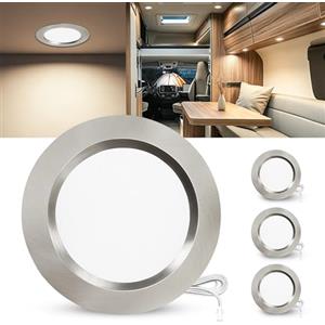 Laiebri Set di 3 Faretti LED da Incasso per Mobili 12V, 4000K Neutro 3.5W 330LM Alluminio Faretto da Incasso Dimmerabili, IP44 Faretti LED Soffitto Foro 55-58mm per Camper Barca, Nichel