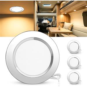 Laiebri Set di 3 Faretti LED da Incasso per Mobili 12V, 3000K Caldo 3.5W 330LM Alluminio Faretto da Incasso Dimmerabili, IP44 Faretti LED Soffitto Foro 55-58mm per Camper Barca, Cromo