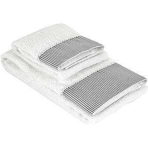 Baroni Home Set 2 Asciugamani Viso e Ospite, 100% Cotone, Asciugamani Bagno, Misure 50x100 e 40x50, Balze a Righe Bianco