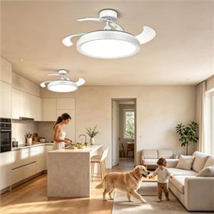 Aigostar Ventilatore da Soffitto con Luce e Pale Retrattili, Bianco, 2Pz