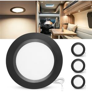 Laiebri Set di 3 Faretti LED da Incasso per Mobili 12V, 4000K Neutro 3.5W 330LM Alluminio Faretto da Incasso Dimmerabili, IP44 Faretti LED Soffitto Foro 55-58mm per Camper Barca, Nero