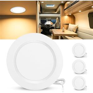 Laiebri Set di 3 Faretti LED da Incasso per Mobili 12V, 3000K Caldo 3.5W 330LM Alluminio Faretto da Incasso Dimmerabili, IP44 Faretti LED Soffitto Foro 55-58mm per Camper Barca, Bianco
