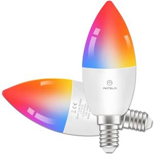 ANTELA Lampadina Alexa E14 Wifi, Dimmerabile Lampadina Smart 4,5W 385Lm 40W equivalente, RGBW bianco freddo caldo, compatibile con Alexa/Google Home, 2 pezzi
