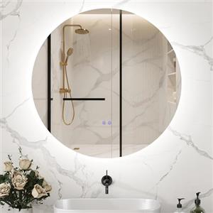 kleankin Specchio Bagno con Luce LED Rotondo 60cm, 3 Colori, 3000-6500K