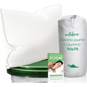 Welldora Cuscino 50x70 Alta Qualità | Cuscino Piuma d'Oca e Piumino 100% Naturali | Guanciale Cervicale Ergonomico 3 Camere Medio Duro Scientificamente Testato, Certificato Oeko-Tex. in Germania