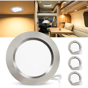 Laiebri Set di 3 Faretti LED da Incasso per Mobili 12V, 3000K Caldo 3.5W 330LM Alluminio Faretto da Incasso Dimmerabili, IP44 Faretti LED Soffitto Foro 55-58mm per Camper Barca, Nichel