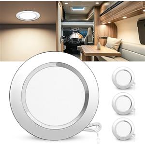 Laiebri Set di 3 Faretti LED da Incasso per Mobili 12V, 4000K Neutro 3.5W 330LM Alluminio Faretto da Incasso Dimmerabili, IP44 Faretti LED Soffitto Foro 55-58mm per Camper Barca, Cromo