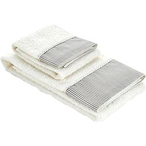 Baroni Home Set 2 Asciugamani Viso e Ospite, 100% Cotone, Asciugamani Bagno, Misure 50x100 e 40x50, Balze a Righe Crema