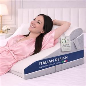 Ritalia Cuscino cuneo a 3 altezze 60x60x30 cm - Cuscino per schienale per letto e vene - Cuscino ergonomico per seduta con supporto dorsale - Ideale come cuscino per dormire e sollevare il materasso.