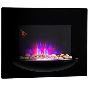 Klarstein Feuerschale - camino parete elettrico, 1800 W, 2 regolazioni, fronte in vetro ceramica, pietre decorative, timer spegnimento, installazione a parete, telecomando, nero