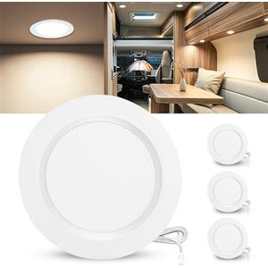 Laiebri Set di 3 Faretti LED da Incasso per Mobili 12V, 4000K Neutro 3.5W 330LM Alluminio Faretto da Incasso Dimmerabili, IP44 Faretti LED Soffitto Foro 55-58mm per Camper Barca, Bianco