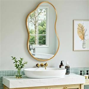 MAMIZO Specchio asimmetrico, 50 x91 cm, Specchio da parete irregolare, oro