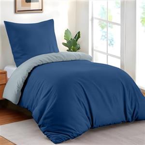 Dreamzie Copripiumino Singolo 140x200 cm con 1 Federe 65x65 cm - Blu Scuro/Blu Grigio Set Copripiumino Singolo 140x200