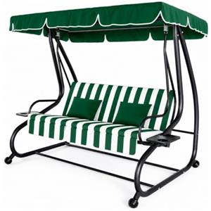 Bricozone Dondolo Altalena 3 Posti Reclinabile Con Copertura Parasole Orientabile Trasformabile In Letto Telaio Resistente Per Giardino Terrazza Balcone Relax 200 x 120 x 160 Cm Verde E Bianco