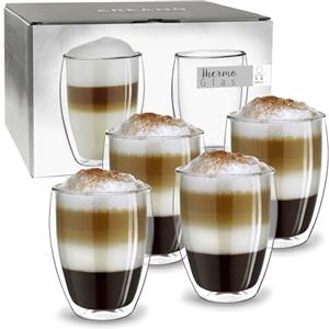 Creano Set 4 Tazze Cappuccino 400ml Doppia Parete in Vetro Borosilicato - Bicchieri Termici Isolanti per Caffè Tè Latte - Design Elegante Regalo Premium Set - 4x 400ml XL (confezione da 4)