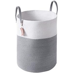 YOUDENOVA Cesto Portabiancheria Intrecciato per Giocattoli,Cesto Biancheria Sporca con Maniglia Cotone, Cesta Decorativa per Vestiti 58L Grigio