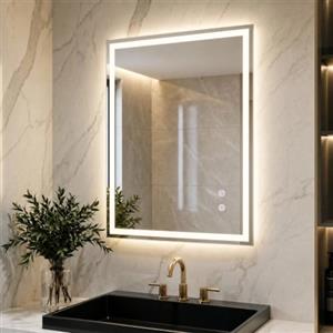 Clevich Specchio Bagno con Luce LED 70x50 cm, Specchio da Parete Rettangolare in Vetro Temperato Antiappannamento, 3 Colori di Luce e Dimmerabile con Interruttore Touch