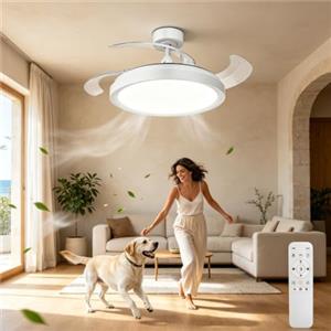 Aigostar Ventilatore da Soffitto con Luce e Pale Retrattili, Bianco
