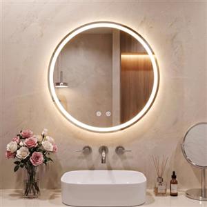 Clevich Specchio Bagno con Luce Rotondo 60 cm, Specchio-LED con 3 Colori di Luce Dimmerabile, Vetro Temperato Antideflagrante, Antifog, Interruttore Touc, Funzione Memoria