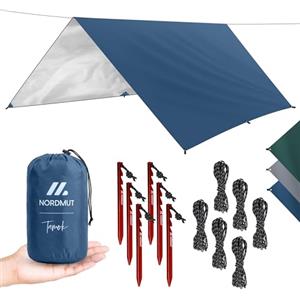 NORDMUT® Tarp 3x3/4m Impermeabile - Protezione Ottimale da Pioggia e Sole - Telo Robusto con Occhielli, Compatto - Ultralight per Campeggio & Escursionismo (Blu / 300 x 300 cm)
