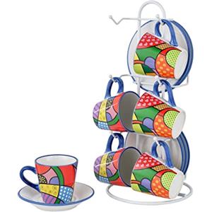 Baroni Home Set da 6 Tazzine decorate Linea Pop, 15x13x29 cm