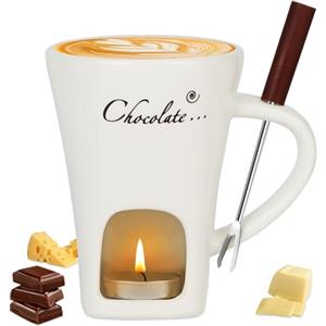 Vicloon Tazza per Fonduta in Ceramica, 130 mlCeramic Melting Pot with Fork con Forchette, Strumenti Creativi da Dessert, Crogiolo Scalda-Burro Riscaldante per Tea Light, Caramelle, Cioccolato(Bianco)
