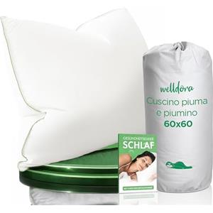Welldora Cuscino 60x60 Alta Qualità | Cuscino Piuma d'Oca e Piumino 100% Naturali | Guanciale Cervicale Ergonomico 3 Camere Medio Duro Scientificamente Testato, Certificato Oeko-Tex. in Germania