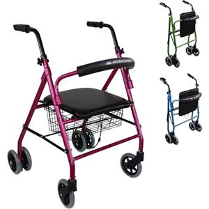 Mobiclinic®, Deambulatore per anziani, Prado, Rollator, Alluminio, Marchio europeo, Pieghevole, Freni a pressione, Con sedile, Girello 4 ruote, Colore rosa