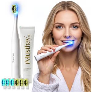 iMusthav SonicBlu Spazzolino Elettrico per Uso Domestico - Spazzolino Sonico con LED Blu per Attivare il Dentifricio Sbiancante (Incluso) - Setole Delicate, Timer Intelligente e Tecnologia Whitening