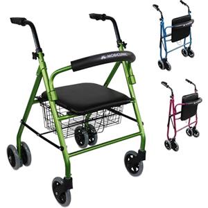 Mobiclinic®, Deambulatore per anziani, Prado, Rollator, Alluminio, Marchio europeo, Pieghevole, Freni a pressione, Con sedile, Girello 4 ruote, Colore verde