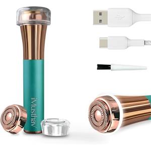 iMusthav Depilatore facciale da donna - Rasoio elettrico indolore e impeccabile, epilatore e regolabarba, testa galleggiante a doppio anello placcata in oro 18K da 20 mm, ricaricabile tramite USB