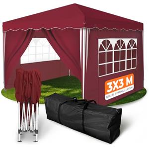 Kronenburg Gazebo Pieghevole 3x3m, 100% Impermeabile, Tenda da Giardino con Tetto Rivestito e Protezione UV 50+, Include 4 Pannelli Laterali e Borsa per il Trasporto, Rosso