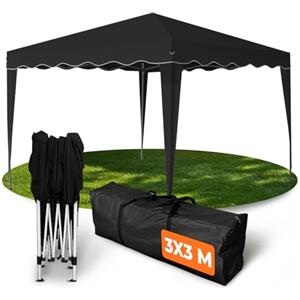 Kronenburg Gazebo Pieghevole 3x3m Impermeabile, Protezione UV 50+, Montaggio Rapido, Tendone da Giardino per Feste con Borsa, Corde e Picchetti, Nero