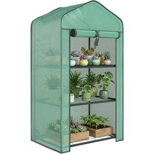 Outsunny Serra da Balcone a 3 Livelli con Porta Avvolgibile, Serra per Orto con Struttura in Acciaio e Copertura PE, per Piante Orto Verdure Fiori Frutta, 59x39x127 cm, Verde