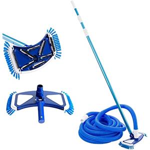 Arebos Spazzola Piscina | Aspiratore Manuale Fondo Piscina | Spazzola con Manico Telescopico e Tubo | Pulitore per Pavimento e Pareti