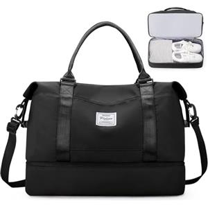 SEAFEW Borsone da Viaggio Extra Grande 50L, Bagaglio a Mano Borsa da Viaggio con Scomparto per le Scarpe, Borsa Sportiva Borsone da Palestra da Weekend,I1-Nero