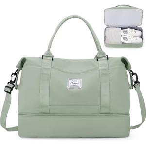 SEAFEW Borsone da Viaggio,Bagaglio a Mano 45x36x20 Easyjet Borsa da Viaggio con Scomparto per le Scarpe, Borsa da Cabina Easyjet Borsa Sportiva Borsone da Palestra da Weekend,B13-Bianco-Verde