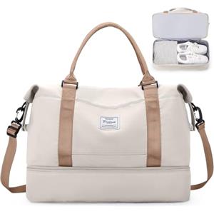SEAFEW Borsone da Viaggio,Bagaglio a Mano Easyjet Borsa da Viaggio con Scomparto per le Scarpe, Borsa da Cabina per Easyjet Borsa Sportiva Borsone da Palestra da Weekend,C11-Marrone Beige